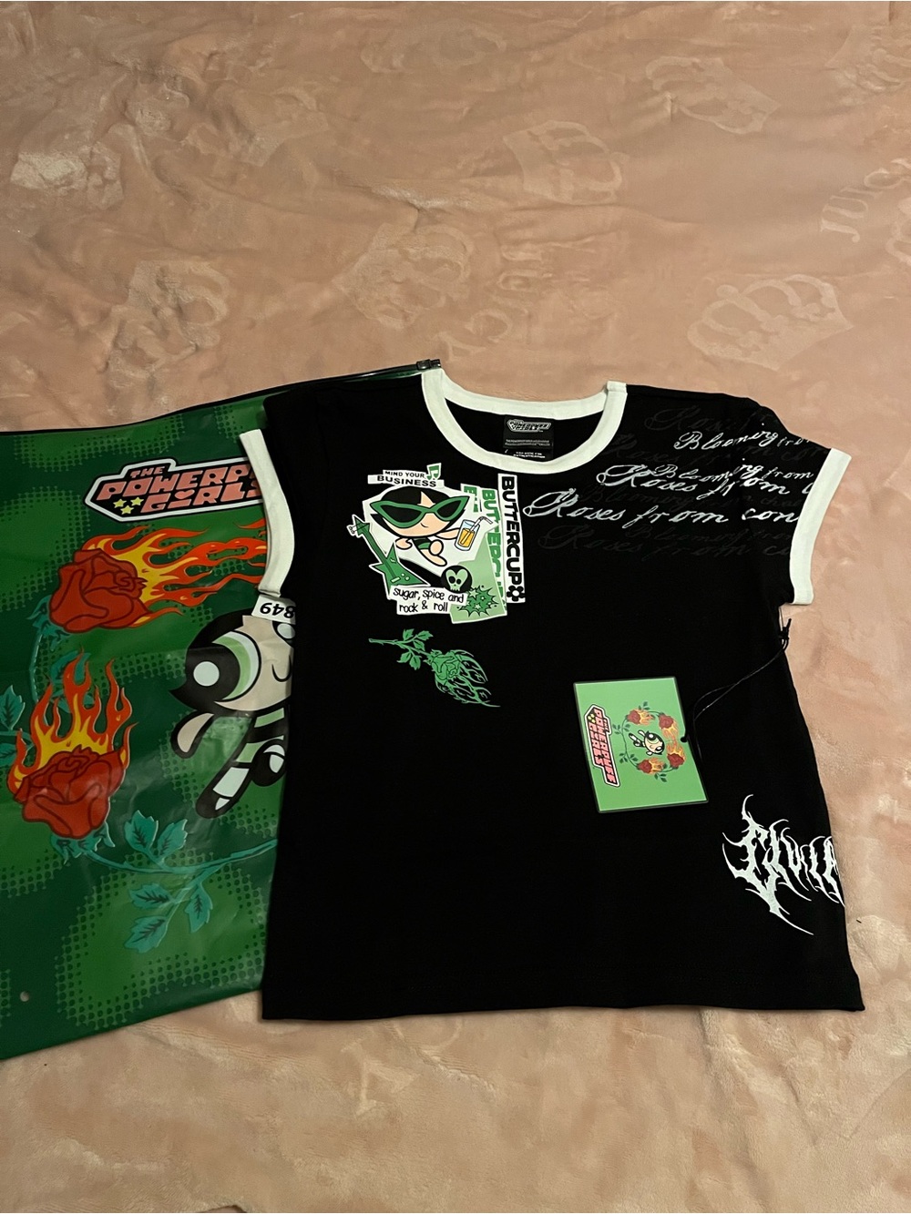 The Powerpuff Girls Black Graphic Ringer Tee